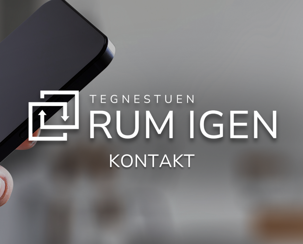 Rum Igen logo over billede af person, der holder telefon, som symboliserer kontakt og support